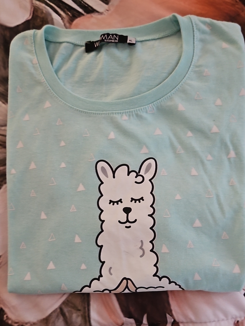 Sleep Top Green White W Llama 🦙 On Front Size PXL By Women sleepware co.